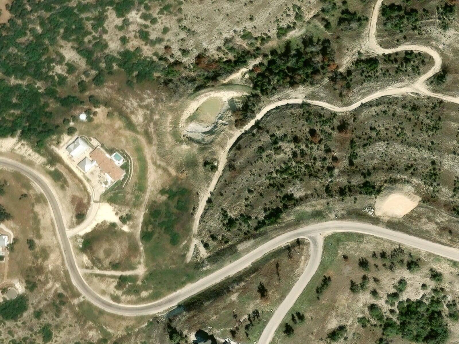Satellite view of the wooded 8.3-acre tract in the Majestic Hills subdivision, Blanco County, Texas.
